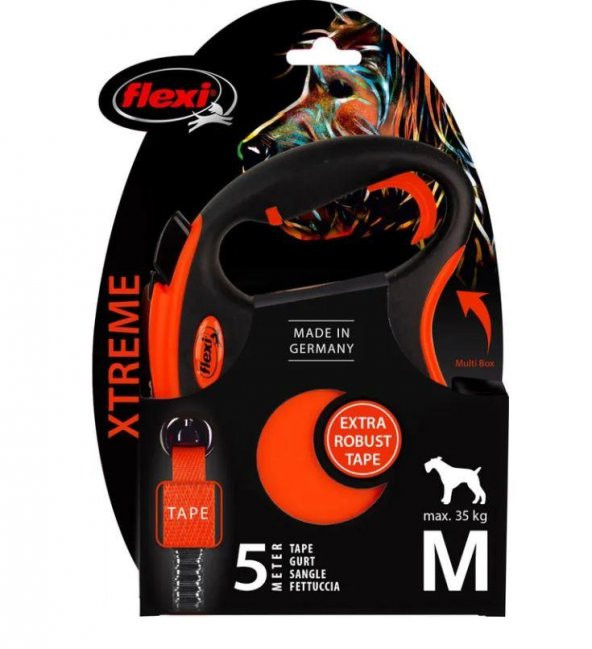 Flexi XTreme Otomatik Şerit Turuncu Köpek Gezdirme Kayışı Medium 5 Metre