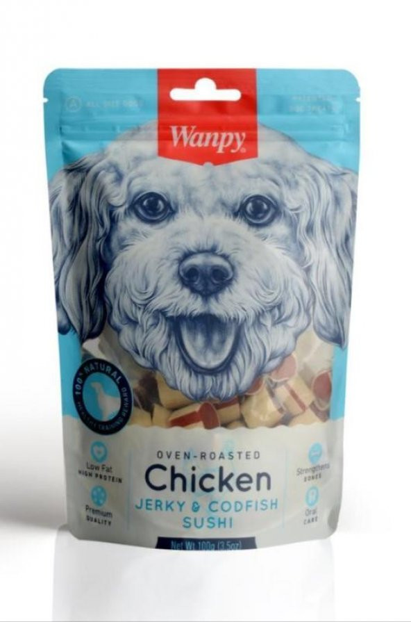 Wanpy Oven Roasted 100 Doğal Tavuk ve Morina Balık Sargılı Köpek Ödülü 100 Gr