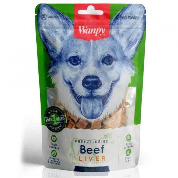 Wanpy Freeze Dried 100 Doğal Kurutulmuş Tahılsız Dana Ciğeri Köpek Ödülü 40 Gr