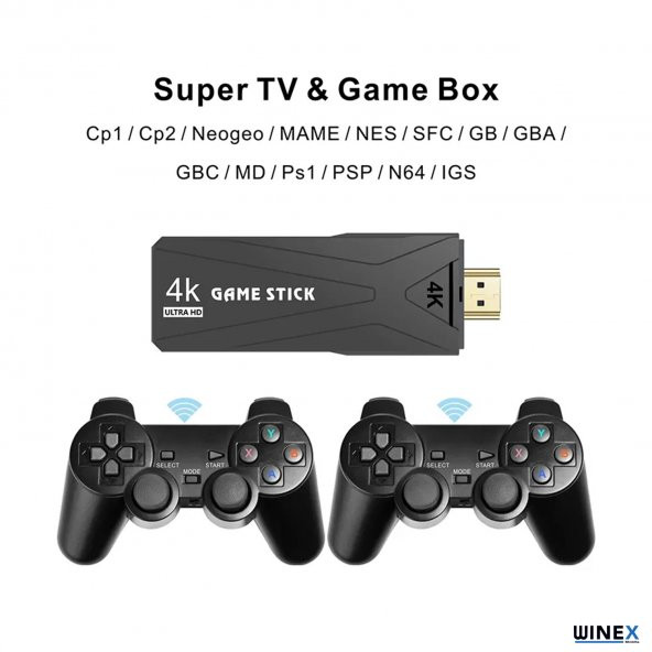 Winex 4K Android TV Stick ve Retro Game Konsol 10000 Oyunlu 64GB Siyah - 2