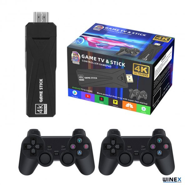Winex 4K Android TV Stick ve Retro Game Konsol 10000 Oyunlu 64GB Siyah - 5