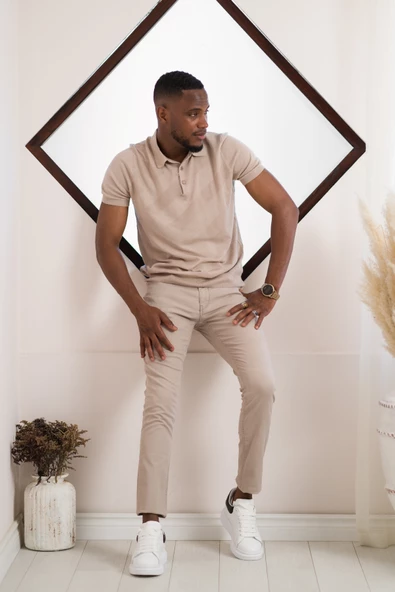 San&Fa Polo Yaka Düğme Detaylı Kendinden Desenli Kısa Kol Erkek Yazlık Triko T-shirt - Resim 12