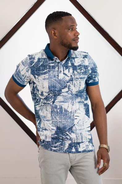 Dynamıc Fit Polo Yaka Baskı Desenli Düğme Detaylı Kısa Kol Erkek Yazlık T-shirt - 3