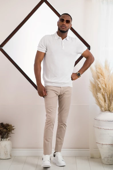 San&Fa Polo Yaka Düğme Detaylı Kendinden Desenli Kısa Kol Erkek Yazlık Triko T-shirt - Resim 6