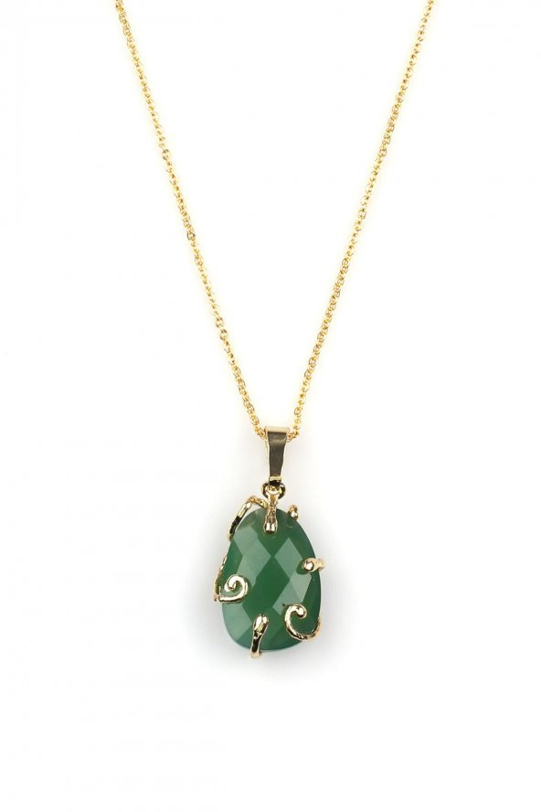 Yeşil Akik Doğal Taş Gold Renkli Kolye ürün görseli