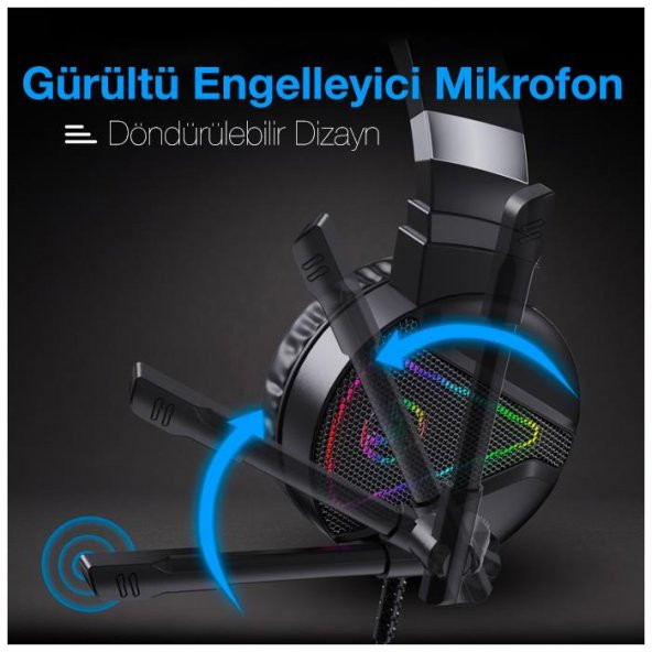 Coofbe RGB Işıklı 3 Katmanlı Hoparlör Gürültü Engelleyici 3.5MM Profesyonel Oyuncu Kafaüstü Kulaklık - 5