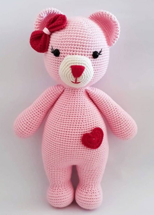 Pembe Sevimli Ayıcık Amigurumi Organik Oyuncak - 1