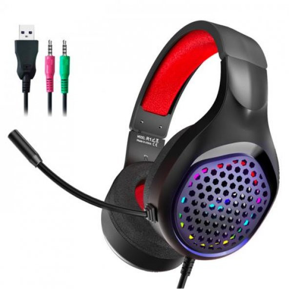 Coofbe RGB Işıklı 2mt Kablolu Profesyonel Oyuncu Kulaklığı Laptop PS4 5 Uyumlu Kafaüstü Kulaklık