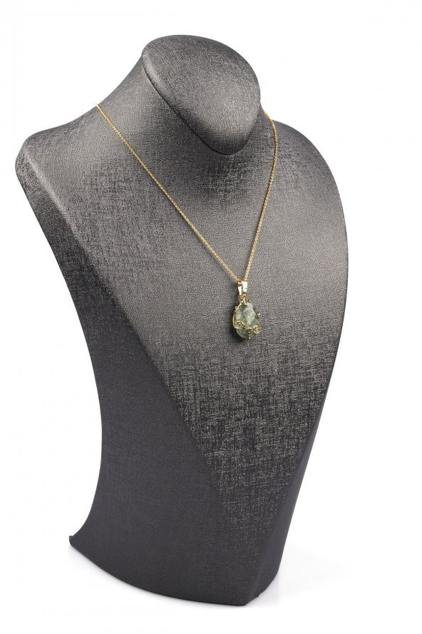 Prehnite Doğal Taş Gold Renkli Kolye - Resim 2