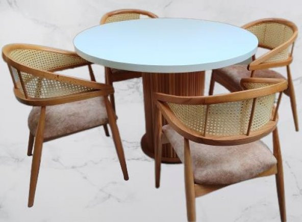 Masa Anıt ST 90185  Modern Hasır Sandalye Takım Model MDF Tabla Beyaz El yapım - 5