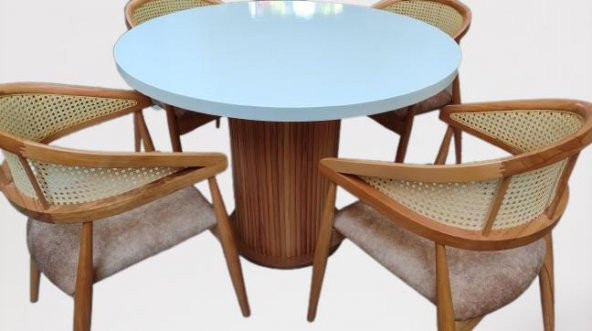 Masa Anıt ST 90185  Modern Hasır Sandalye Takım Model MDF Tabla Beyaz El yapım - 6