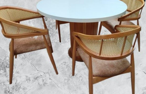 Masa 90184 MODERN Anıt 110 Hasır Sandalye TK Model MDF Tabla Beyaz Renk El yapı