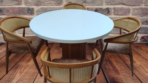 Masa 90184 MODERN Anıt 110 Hasır Sandalye TK Model MDF Tabla Beyaz Renk El yapı - 2