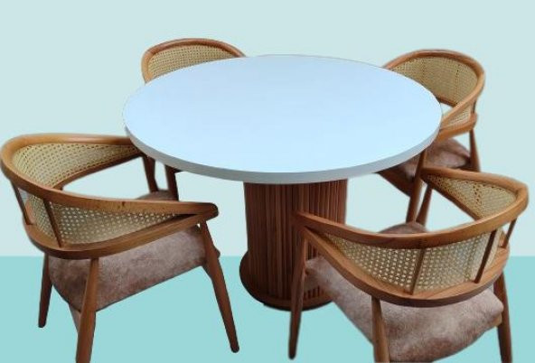 Masa 90184 MODERN Anıt 110 Hasır Sandalye TK Model MDF Tabla Beyaz Renk El yapı - 4