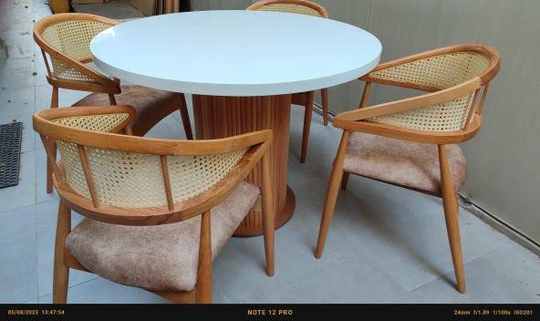 Masa Anıt ST 90185  Modern Hasır Sandalye Takım Model MDF Tabla Beyaz El yapım - 10