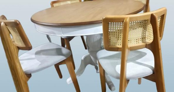Masa Sandalye 90181 Takım Ihlamur Baba Ayak MDF Tabla 110cm Beyaz Ceviz El yapım - 3
