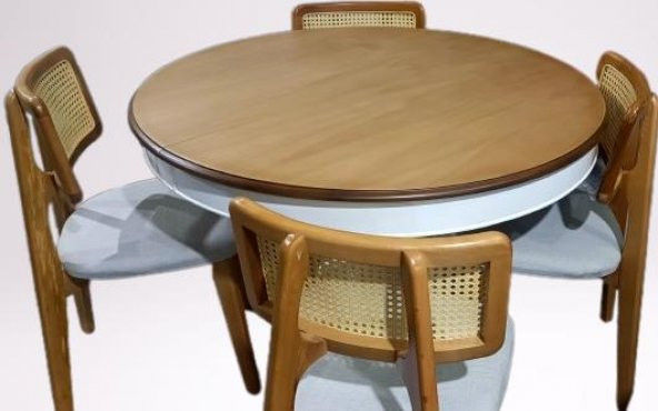 Masa Sandalye 90181 Takım Ihlamur Baba Ayak MDF Tabla 110cm Beyaz Ceviz El yapım - 5