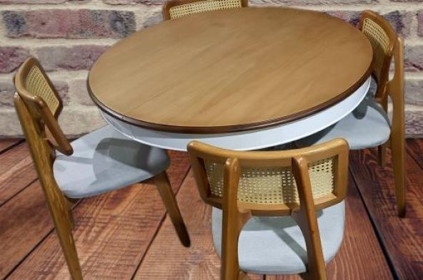 Masa Sandalye 90181 Takım Ihlamur Baba Ayak MDF Tabla 110cm Beyaz Ceviz El yapım - 7