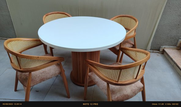 Masa 90183 MODERN Anıt 120cm Hasır Sandalye Tk Model MDF Tabla Beyaz Renk El yapı - 10