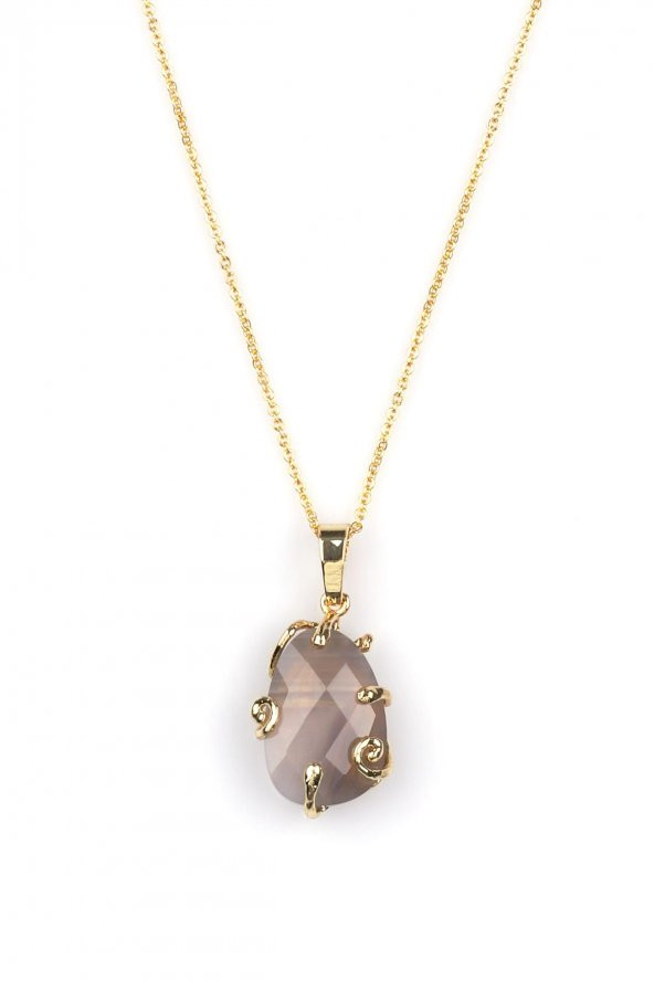 Akik Doğal Taş Gold Renkli Kolye ürün görseli 1