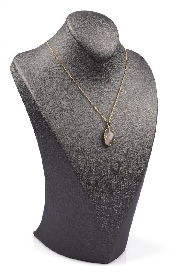 Akik Doğal Taş Gold Renkli Kolye - Resim 2