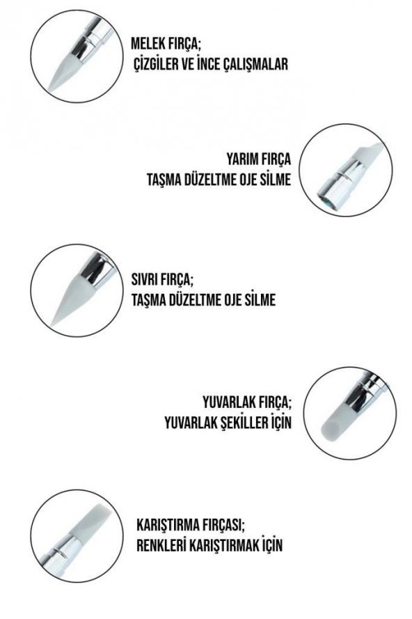 Tırnak Süsleme Nail Art 5li Fırça Seti Renkli Taşlı - 2