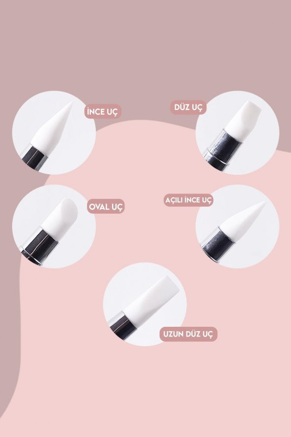 Tırnak Süsleme Nail Art 5li Fırça Seti Renkli Taşlı - 3