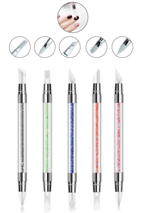 Tırnak Süsleme Nail Art 5li Fırça Seti Renkli Taşlı - 6