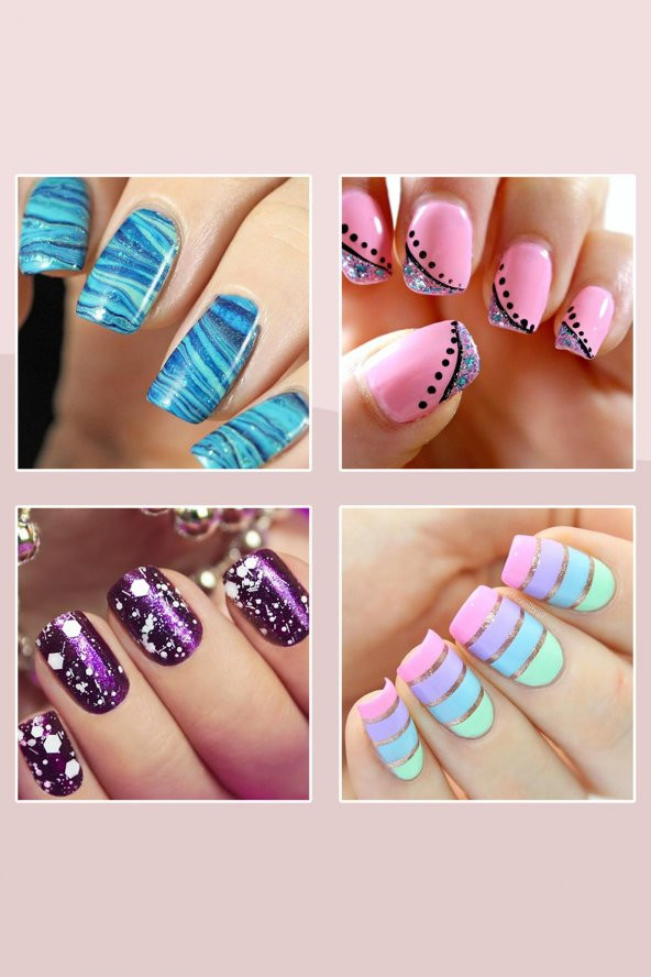 Tırnak Süsleme Nail Art 5li Fırça Seti Renkli Taşlı - 9