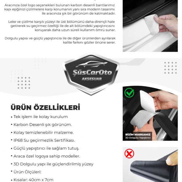 Araç İçi Karbon Kapı Eşik Bandı Kapı Eşiği Folyo Orijinal Hava Kanallı İthal 4Lü Set - 12