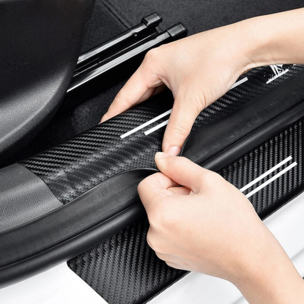 Araç İçi Karbon Kapı Eşik Bandı Kapı Eşiği Folyo Orijinal Hava Kanallı İthal 4Lü Set - 2