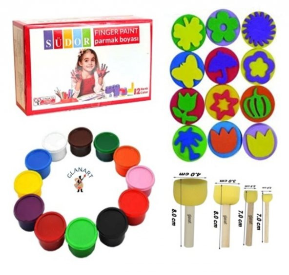 südor çocuklar için 12 renk parmak boyası baskı seti ponpon fırçalı ürün görseli 1