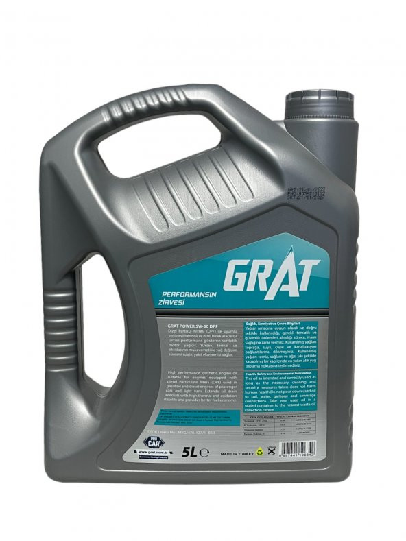Grat Power DPF 5W-30 Tam Sentetik Partiküllü Motor Yağı 5 Litre - 3