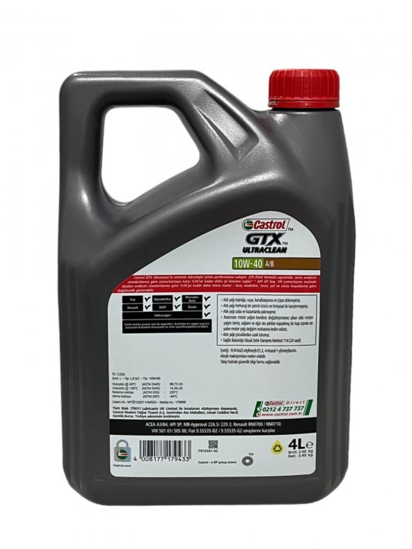Castrol GTX Ultraclean 10W-40 A/B Motor Yağı 4 Litre - 3