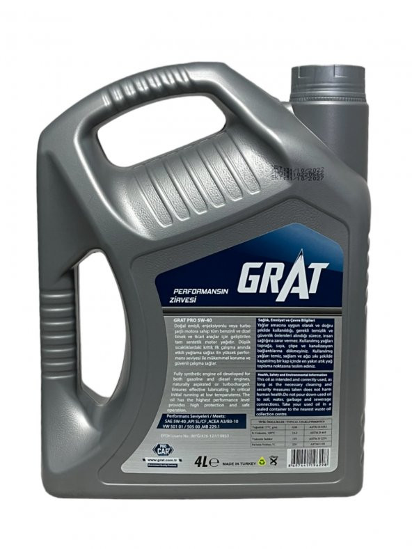 Grat Pro 5W-40 Tam Sentetik Motor Yağı 4 Litre - Resim 3
