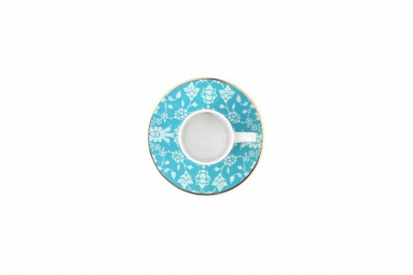 Porland Glamorous Turkuaz Tabaklı Kahve Fincanı 8Scc  04A+P021741 - 3