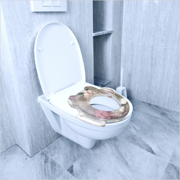 Kedili Su Kir Çekmez Tutmaz Yumuşak Puflu Çocuk Bebek Tuvalet Wc Klozet Kapağı Kapak Oturağı Oturak - 4