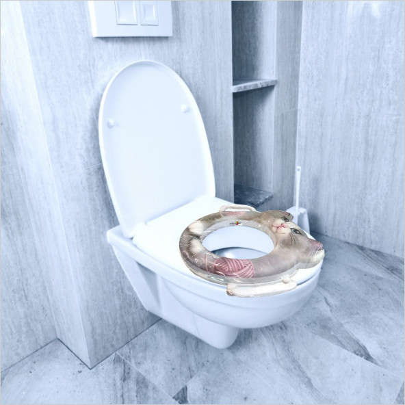 Kedili Su Kir Çekmez Tutmaz Yumuşak Puflu Çocuk Bebek Tuvalet Wc Klozet Kapağı Kapak Oturağı Oturak - 5