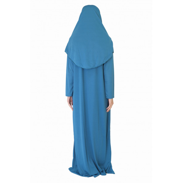 AÇIK PETROL MAVİ FERMUARLI NAMAZ ELBİSESİ