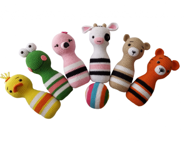 Neşeli Hayvanlar Bowling Takımı Amigurumi Organik Oyuncak - 1