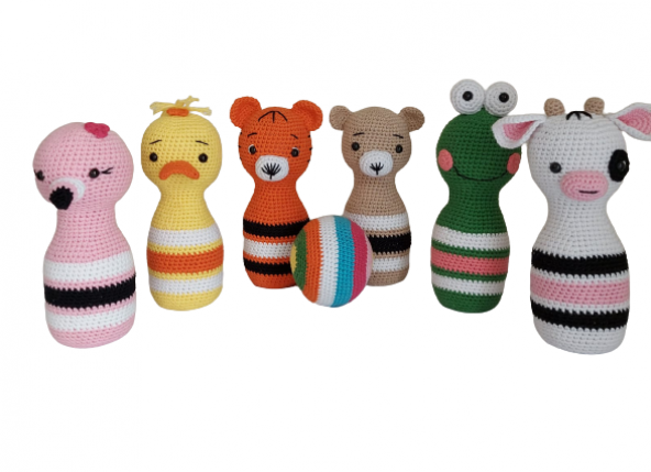 Neşeli Hayvanlar Bowling Takımı Amigurumi Organik Oyuncak - 2