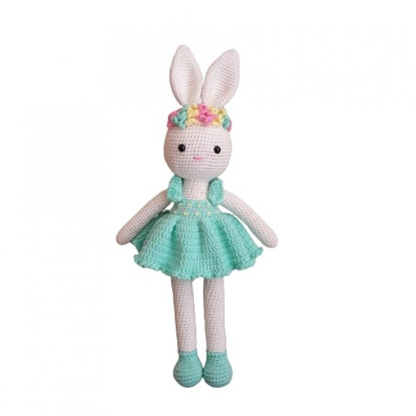 Yeşil Renk Çiçekli Tavşan Uyku Arkadaşı Amigurumi Organik Oyuncak - 1