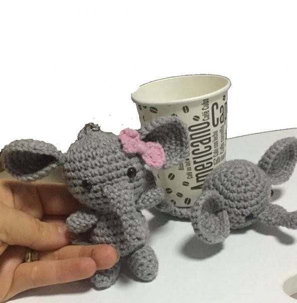 Maskot Fil Amigurumi Organik Anahtarlık ve Bardak Altlığı