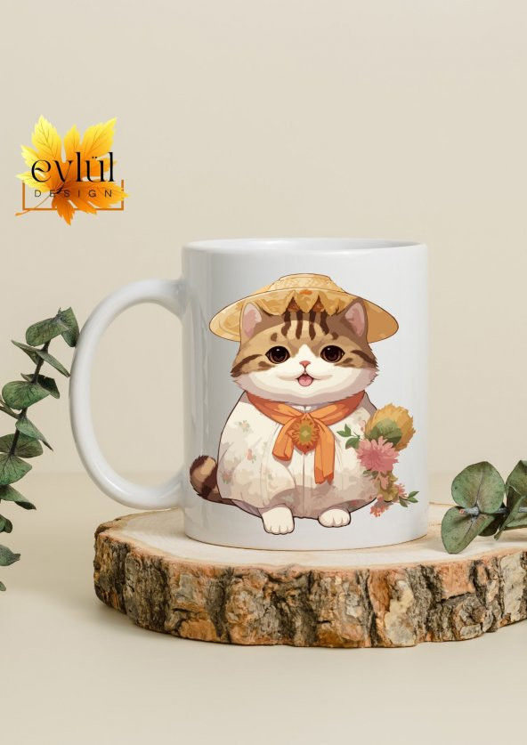 Sevimli Şapkalı Kedi Temalı Sevimli Özel Tasarım Baskılı Kupa Bardak Hediye Bardak - Resim 2