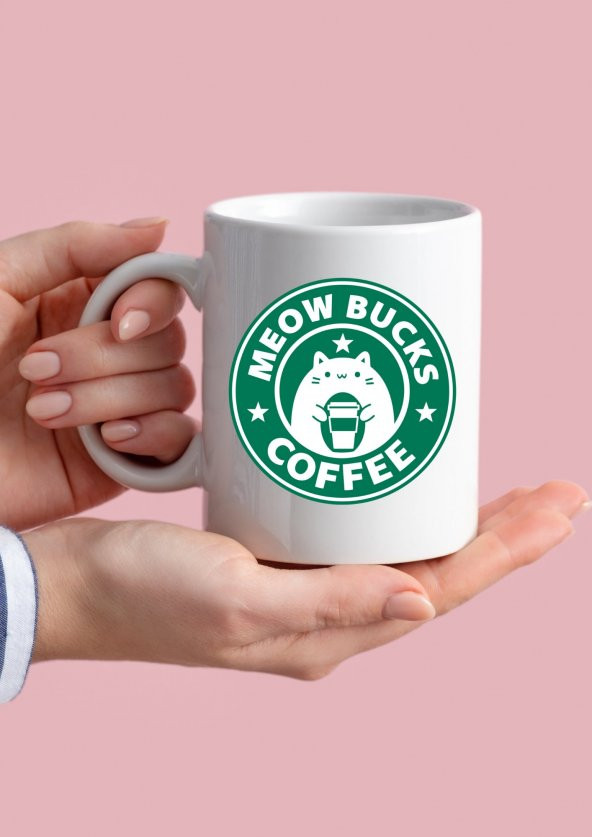 Meowbucks Coffee Baskılı Kedili Starbucks Temalı Özel Tasarım  Baskılı Kupa Bardak Hediye Bardak - 2