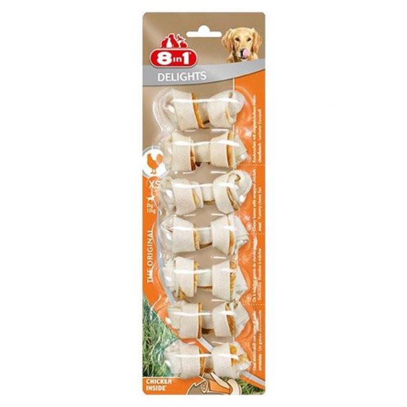 8in1 Delights Bones Ağız Bakımı için Tavuklu Düğümlü Köpek Kemiği (7li) [XS] 84gr