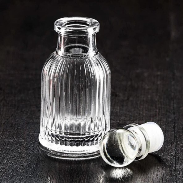 5 Adet 10cm Çizgili Top Kapaklı Cam Şişe 40ml - 4