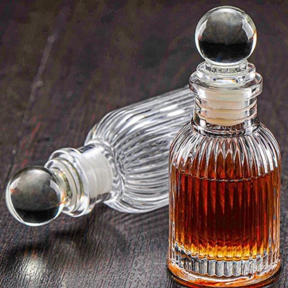 5 Adet 10cm Çizgili Top Kapaklı Cam Şişe 40ml - 5