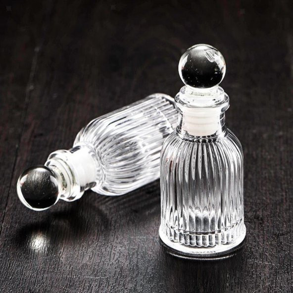 5 Adet 10cm Çizgili Top Kapaklı Cam Şişe 40ml - 6