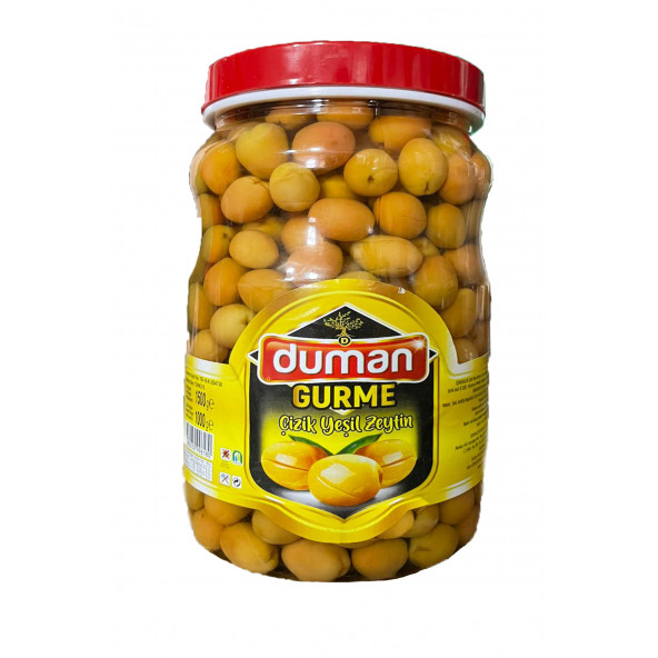 DUMAN GURME BİRİNCİ KALİTE KAHVALTILIK ÇİZİK YEŞİL ZEYTİN KAVANOZ 1000 GR